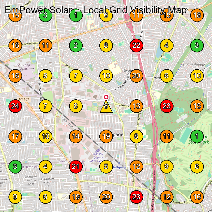 EmPower Solar Solar Energy Company GeoGrid ranking map for Bethpage NY